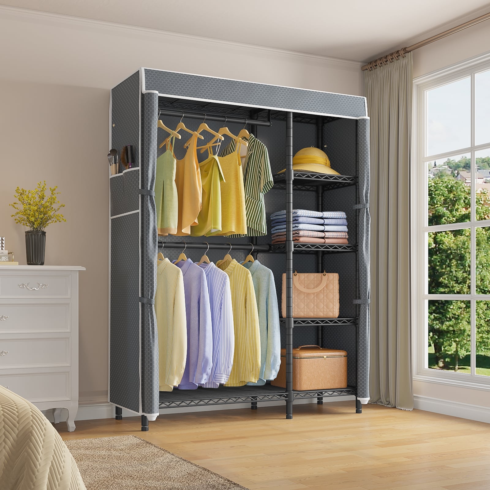 VIPEK V7C Clothes Rack, Black Rack with Gray Cover