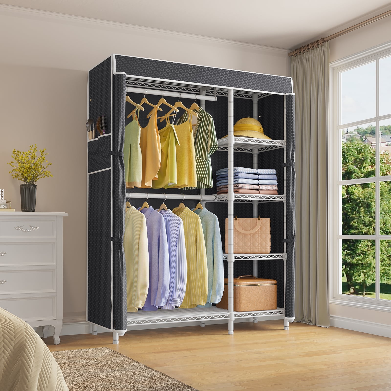 VIPEK V7C Clothes Rack, White Rack with Black Cover