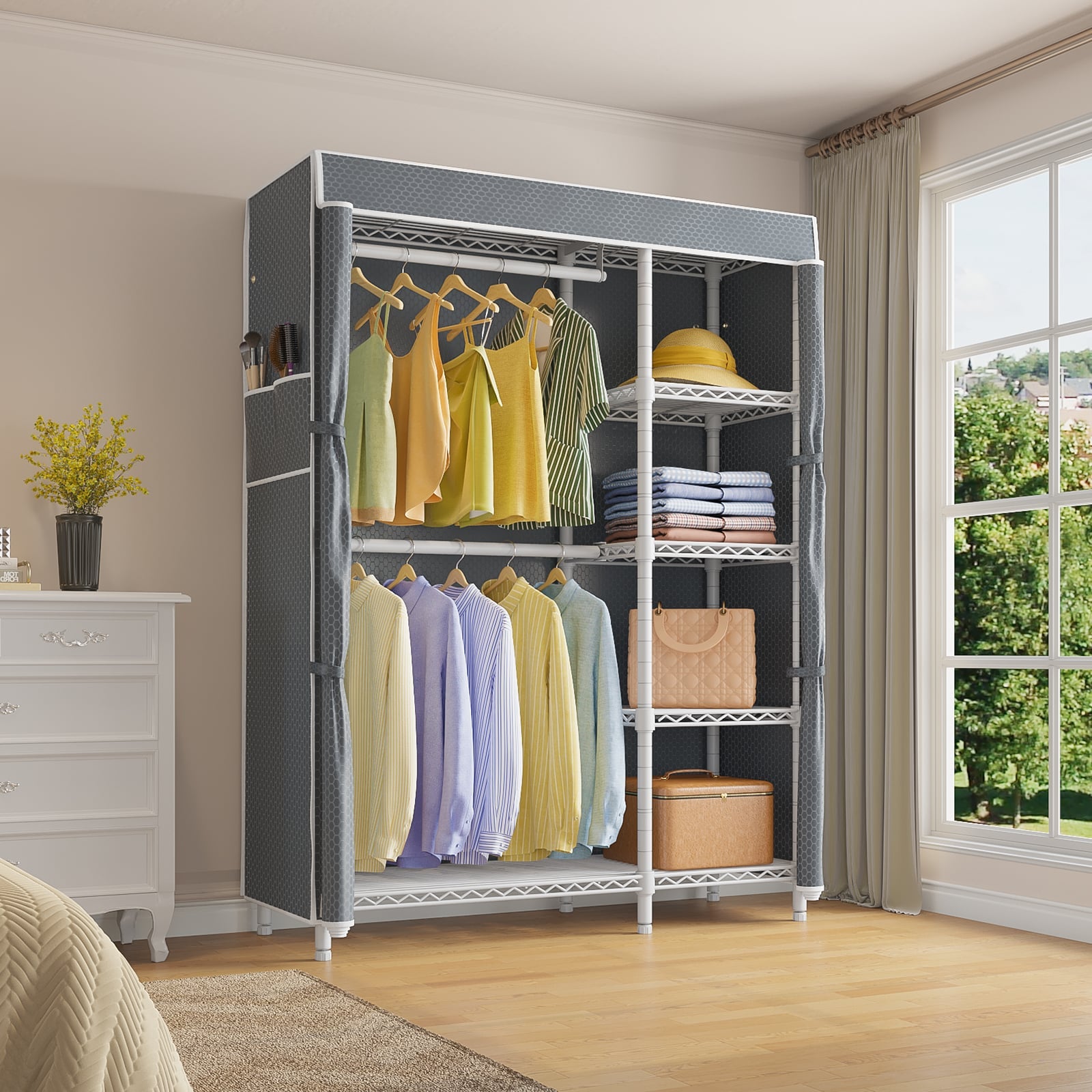 VIPEK V7C Clothes Rack, White Rack with Gray Cover