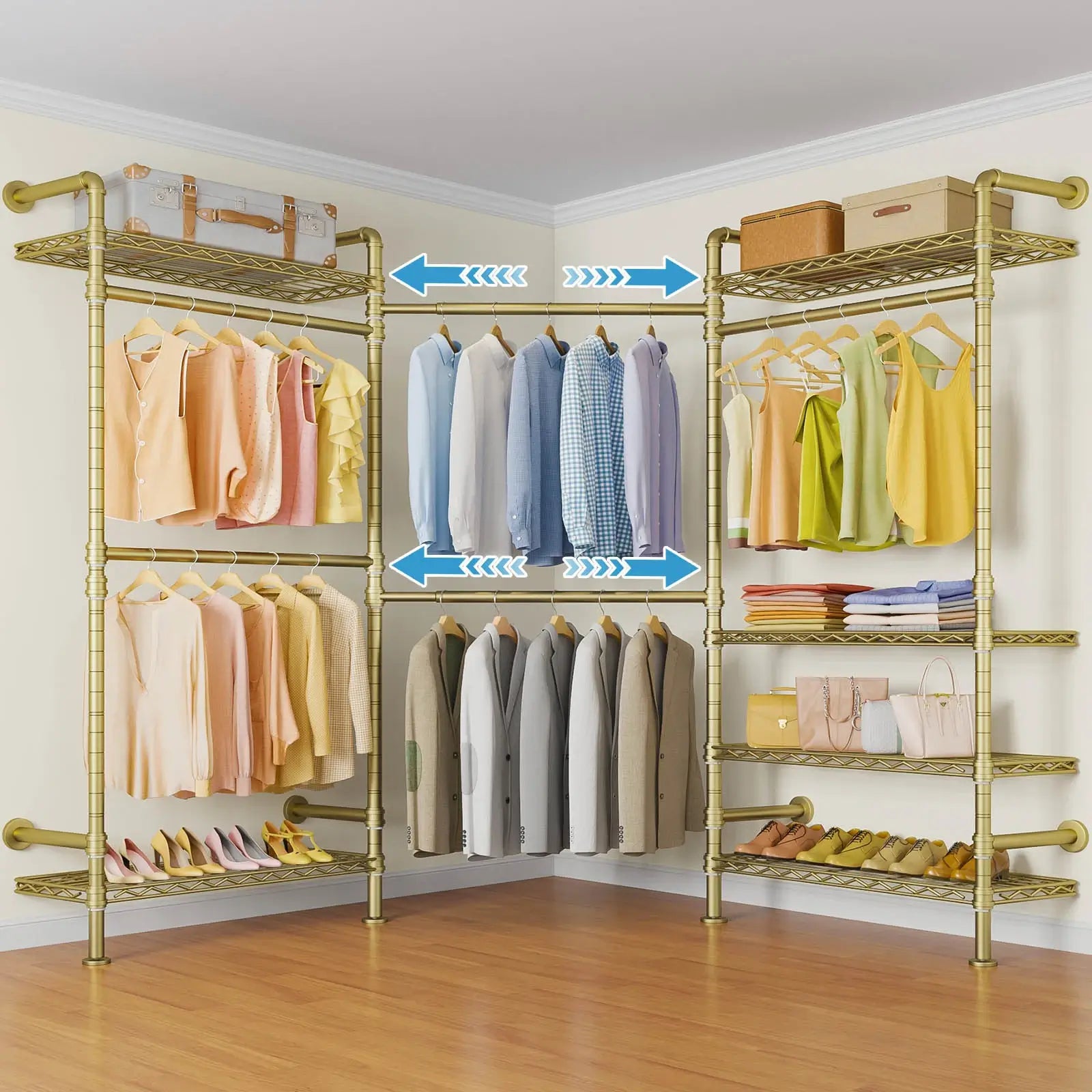 Timate L3 Wall Mounted Expandable Clothes Rack, Gold