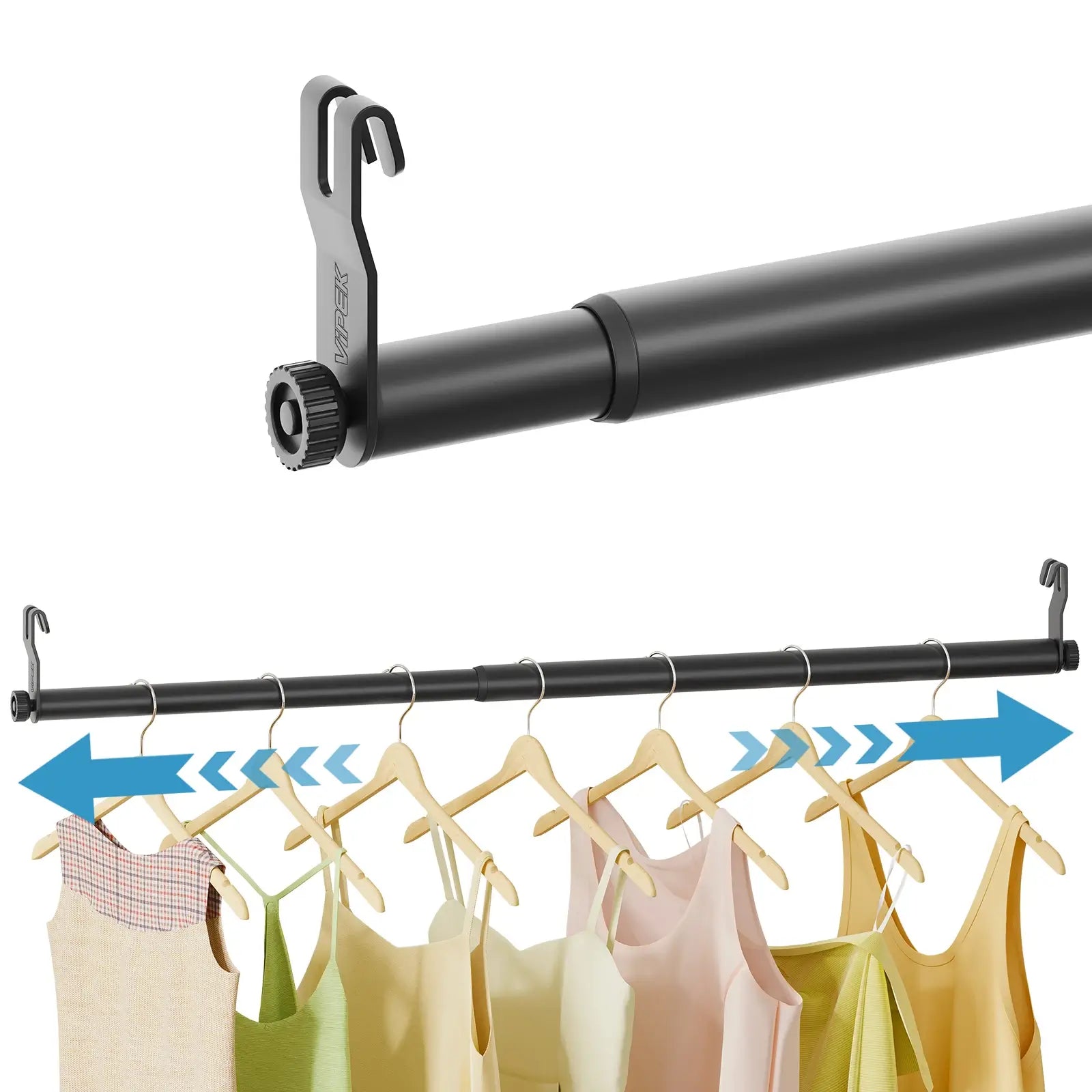 VIPEK 24"-41" Expandable Closet Rod with Hook, Black
