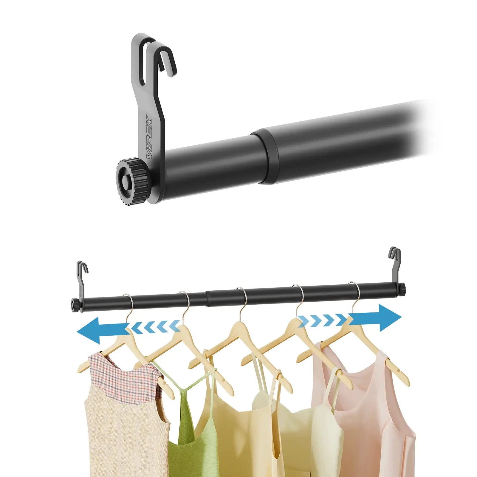 VIPEK 15"-24" Expandable Closet Rod with Hook, Black