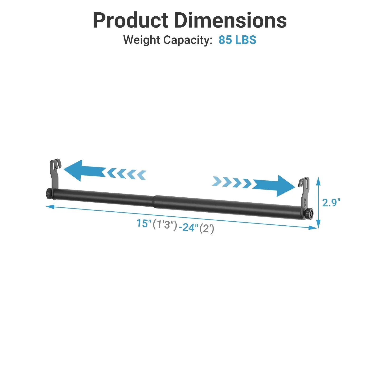 VIPEK 15"-24" Expandable Closet Rod with Hook, Black