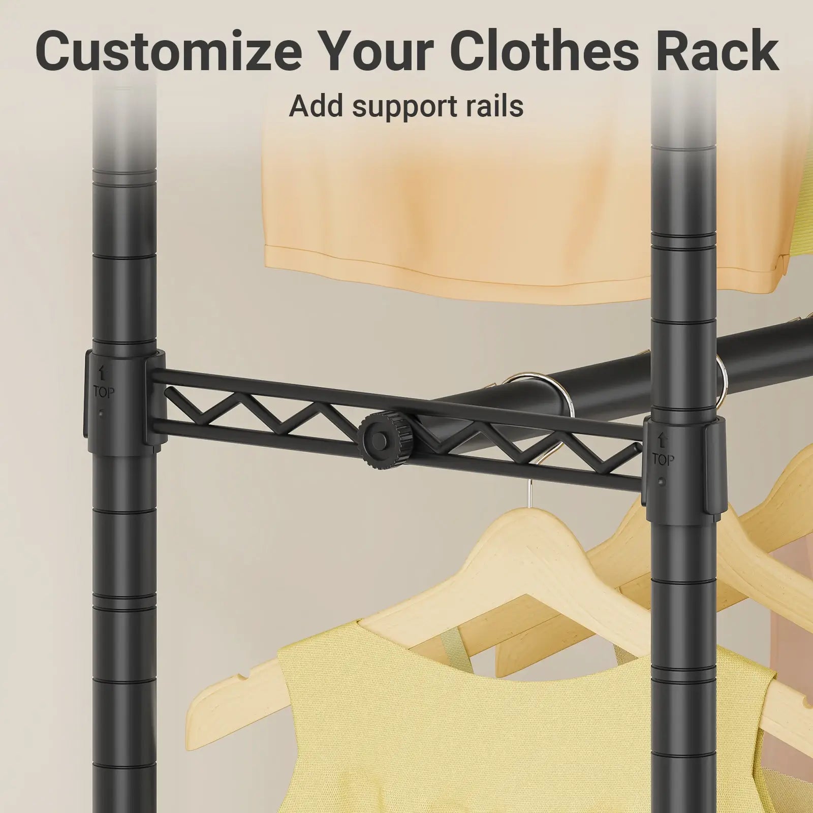 VIPEK 15.7" Depth Hanger Rail for Clothes Rack, 2Pack, Black