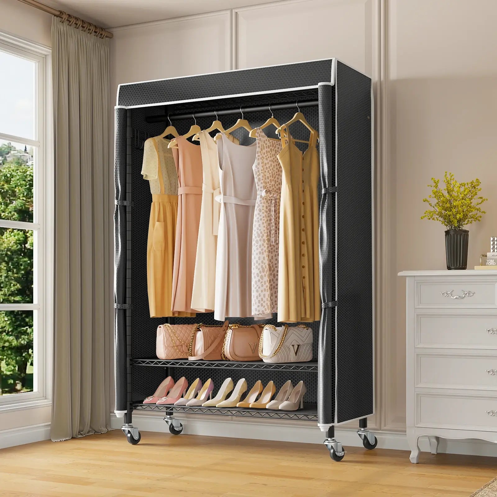 VIPEK R3C Rolling Clothes Rack, Black Rack with Black Cover