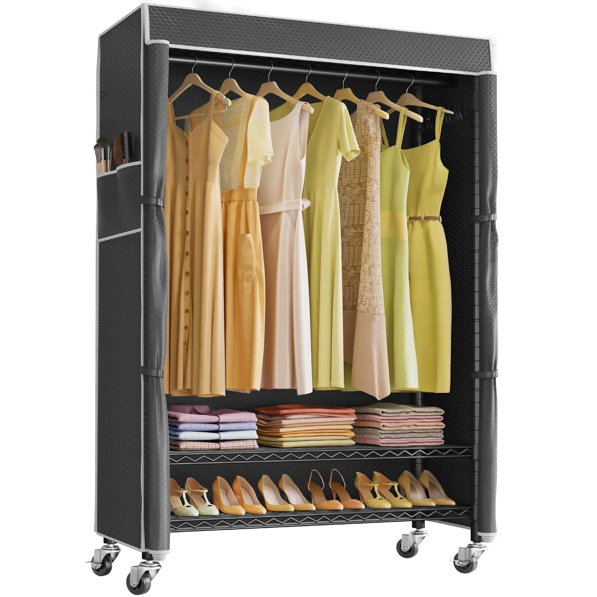 VIPEK R3C Plus Rolling Clothes Rack, Black Rack with Black Cover
