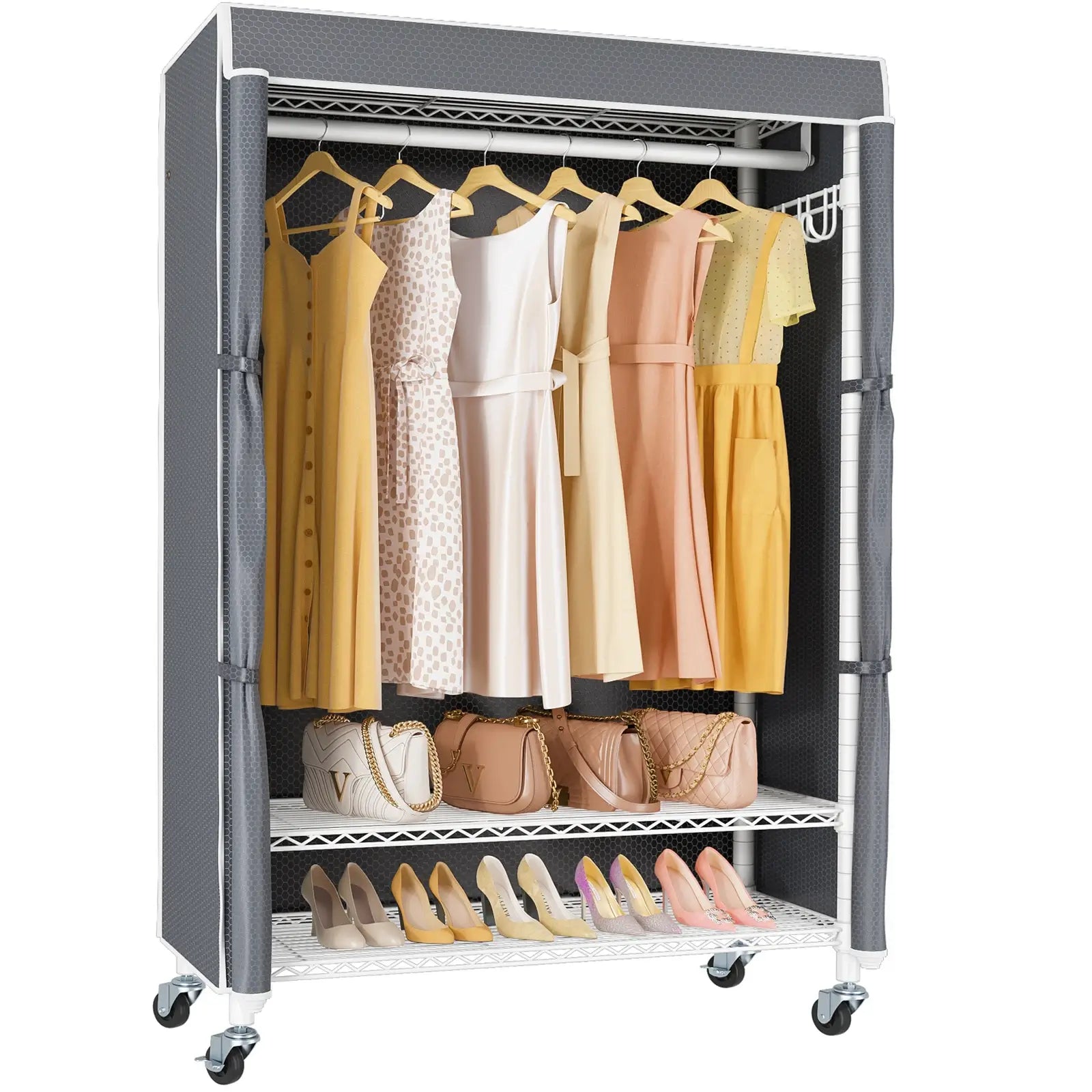 VIPEK R3C Rolling Clothes Rack, White Rack with Gray Cover