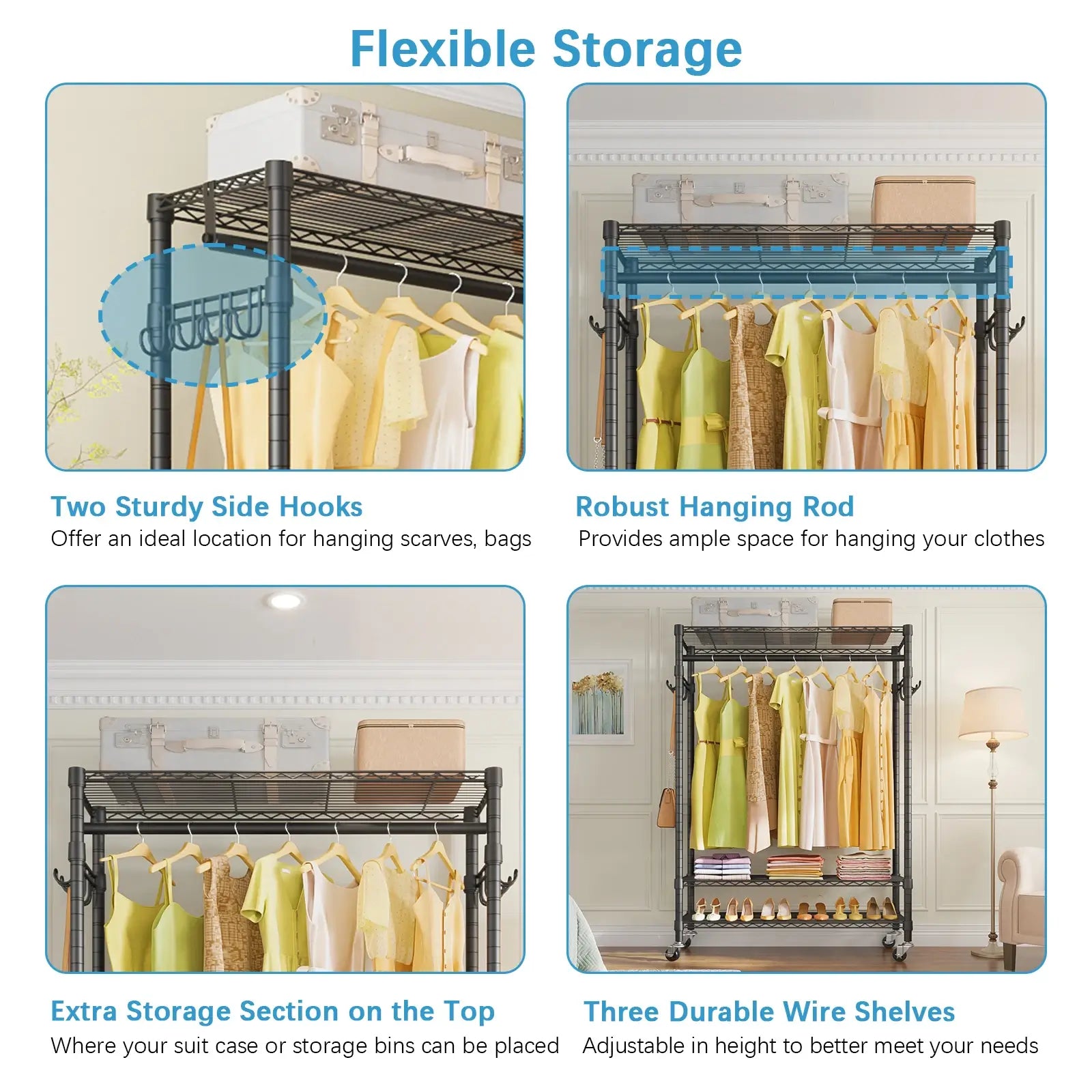 VIPEK R3C Plus Rolling Clothes Rack, Black Rack with Gray Cover