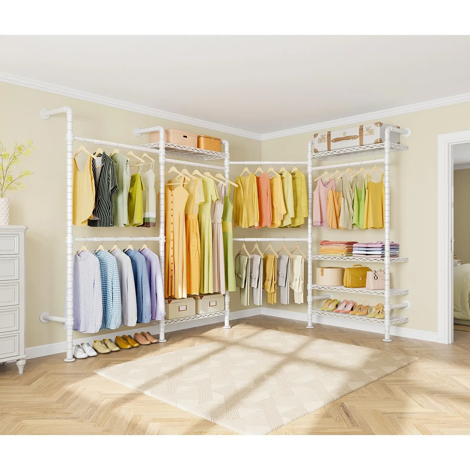 Timate L4 Wall Mounted Expandable Clothes Rack, White