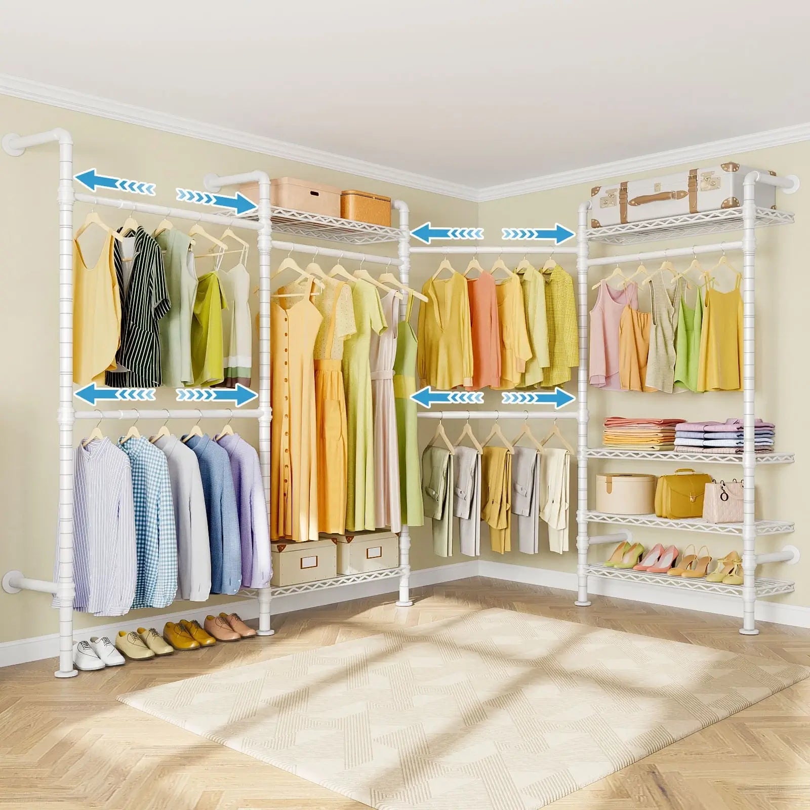 Timate L4 Wall Mounted Expandable Clothes Rack, White